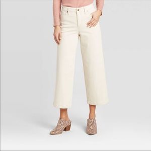 Women's High-Rise Wide Leg Cropped Pants Cream 16